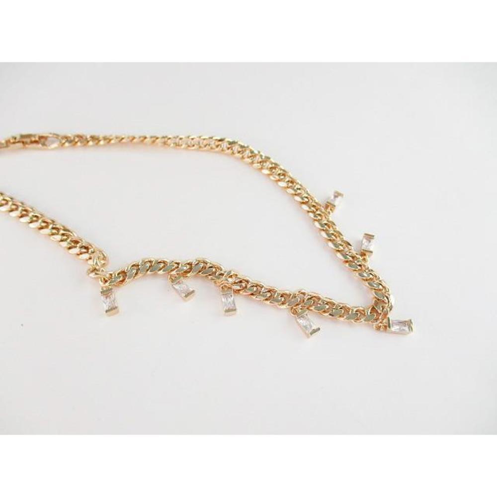 Macys 14K Gold over SS Choker Chain with CZ Accents
